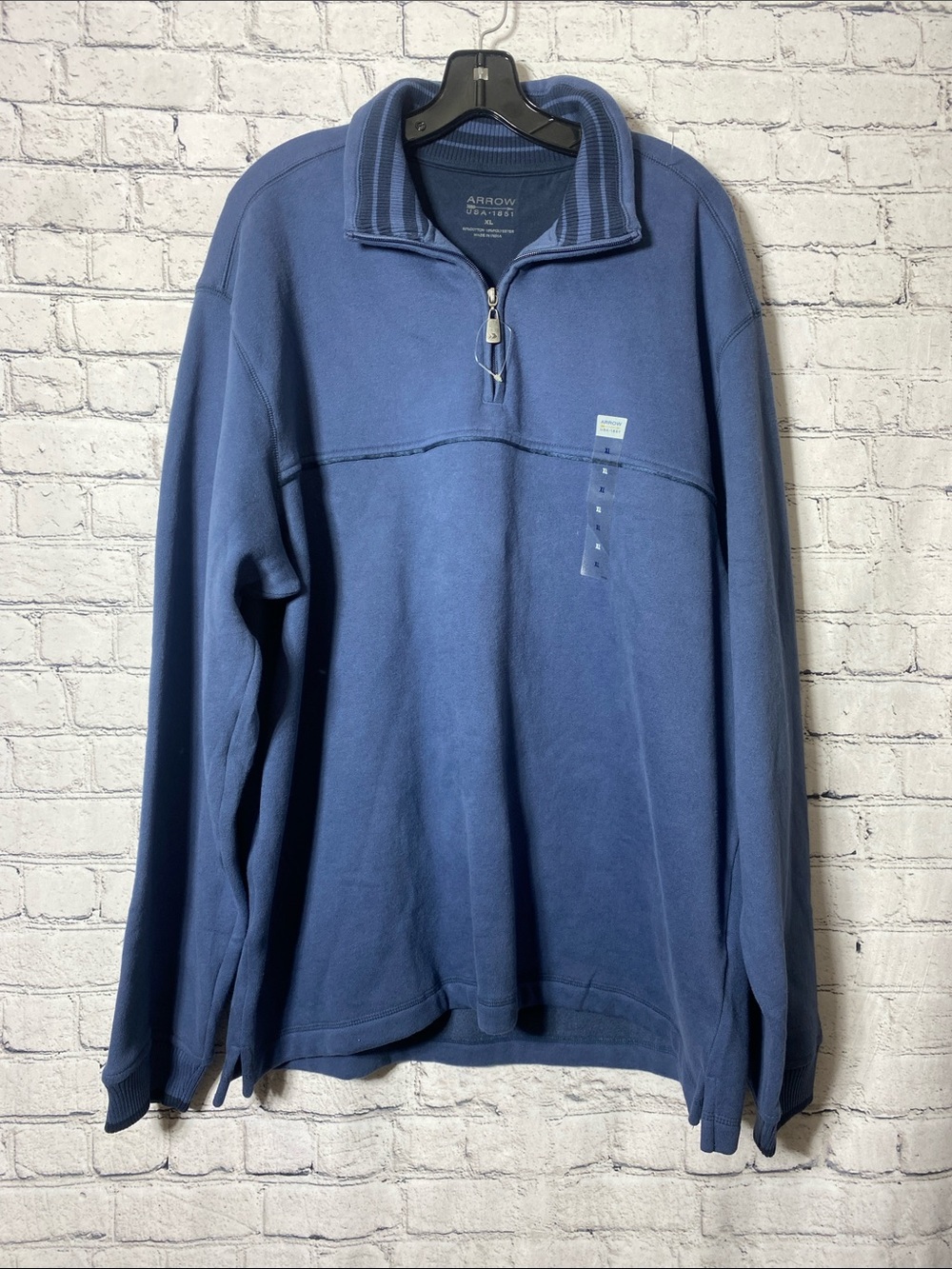 Arrow USA 1851 Men’s XL Blue Quarter Zip Pullover Sweatshirt Cotton Blend NWT